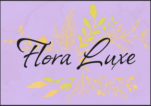 Flora Luxe logo on a light purple background